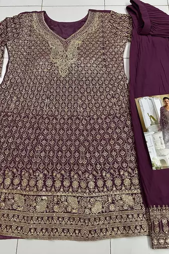 Purple free size full stitched upto 42 palazzo suit