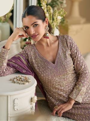 Purple free size full stitched upto 42 palazzo suit 3