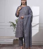 grey ethnic motifs a-line kurta trouser dupatta set