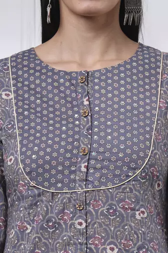 grey ethnic motifs a-line kurta trouser dupatta set