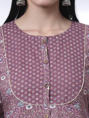 mauve ethnic motifs a-line kurta trouser dupatta set 4