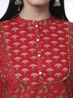 red floral print straight kurta trouser dupatta set 4