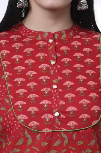 red floral print straight kurta trouser dupatta set