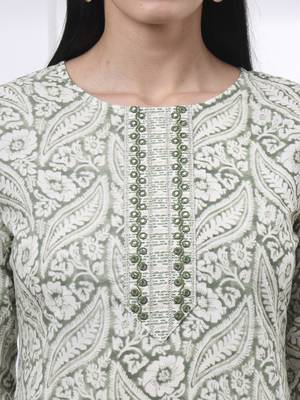 green pure cotton ethnic motifs straight kurta trouser dupatta set 4