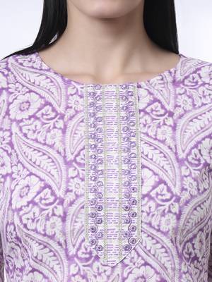 purple pure cotton ethnic motifs straight kurta trouser dupatta set 4