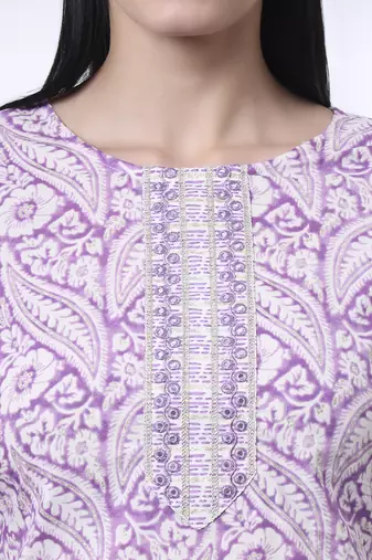 purple pure cotton ethnic motifs straight kurta trouser dupatta set