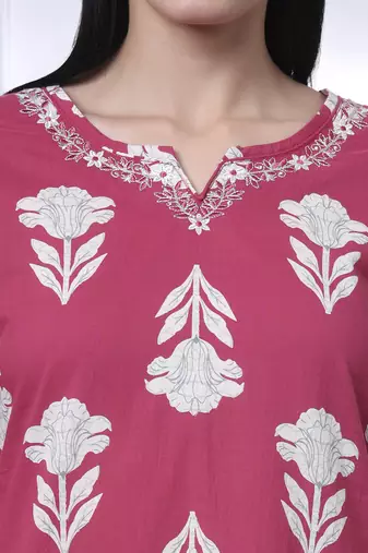 pink pure cotton floral,thread work kurta dupatta pant set