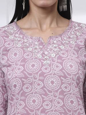 mauve pure cotton ethnic motifs thread work kurta dupatta pant set 4