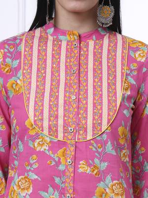 pink pure cotton floral,sequins work kurta dupatta pant set 4
