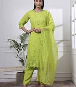 slik blend lime green straight kurta dupatta pant set 