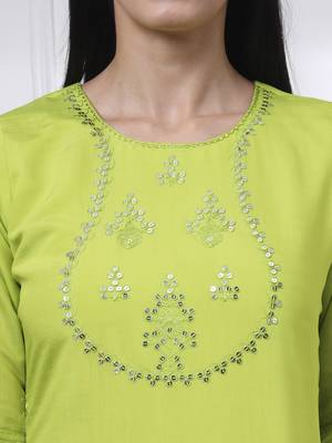 slik blend lime green straight kurta dupatta pant set  4