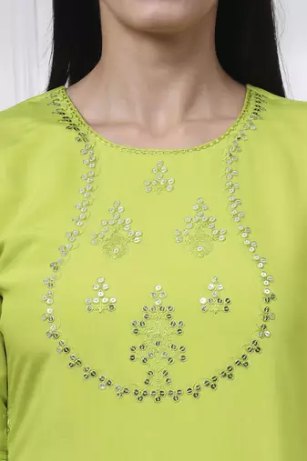 slik blend lime green straight kurta dupatta pant set 