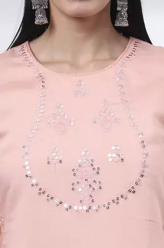 slik blend peach straight kurta dupatta pant set 