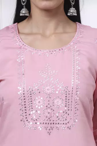 slik blend pink straight kurta dupatta pant set 