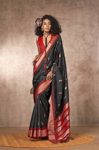 Weaving bhagalpuri silk blend black saree