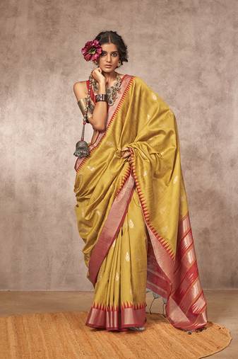 Weaving bhagalpuri silk blend mustard saree