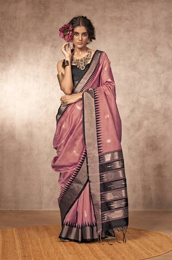 Weaving bhagalpuri silk blend rose pink saree