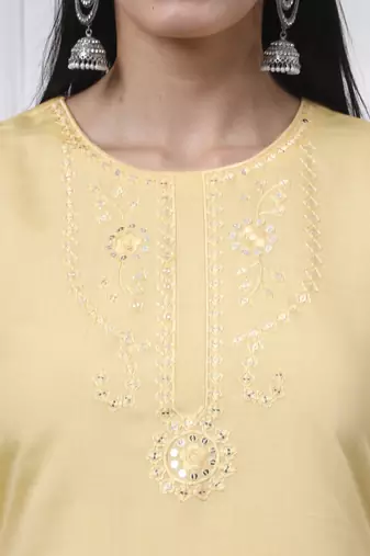 butter yellow slik blend straight kurta dupatta pant set 