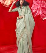 Sea green tissue weaving zari saree