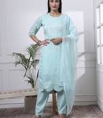 sky blue slik blend straight kurta dupatta pant set 