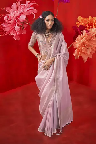 Lavender tissue weaving zari saree