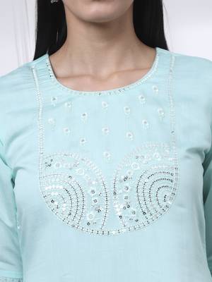 sky blue slik blend straight kurta dupatta pant set  4