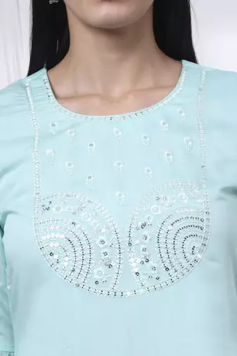 sky blue slik blend straight kurta dupatta pant set 