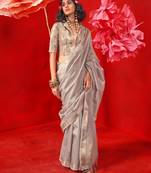 Light grey tissue weaving zari saree