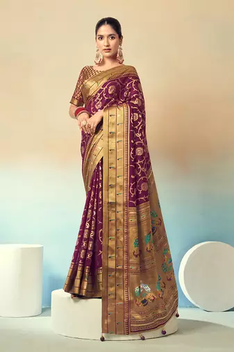 Georgette weaving work purple saree