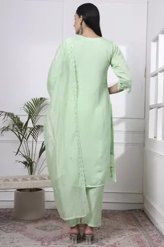 pastel green slik blend straight kurta dupatta pant set 