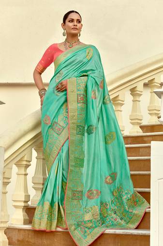 Silk blend weaving sea green saree