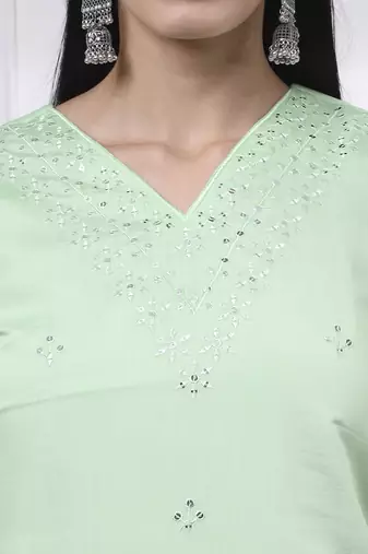 pastel green slik blend straight kurta dupatta pant set 