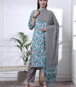 turquoise blue cotton blue straight kurta dupatta pant set