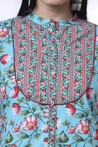 turquoise blue cotton blue straight kurta dupatta pant set