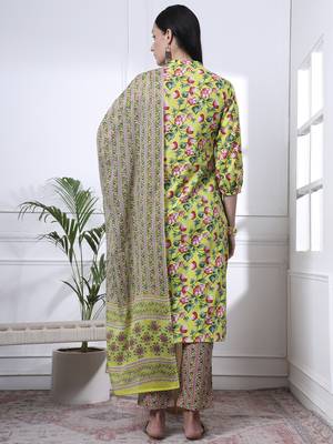 yellow cotton blue straight kurta dupatta pant set 3