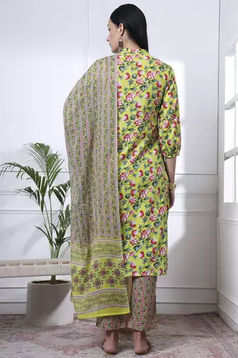 yellow cotton blue straight kurta dupatta pant set