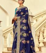 Silk blend weaving navy blue saree