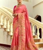 Silk blend weaving salmon saree