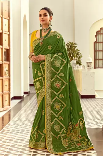 Silk blend weaving green saree
