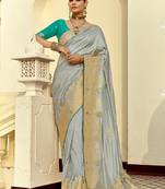 Silk blend weaving light grey saree