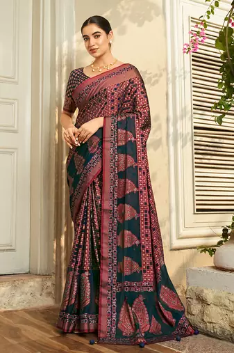 Georgette printed navy blue saree