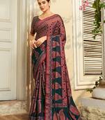 Georgette printed navy blue saree