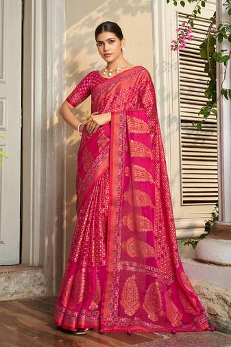 Georgette printed rani pink saree