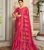 Georgette printed rani pink saree