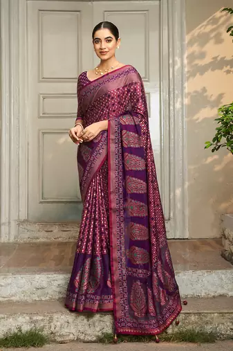 Georgette printed purple saree
