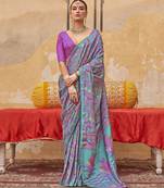 Silk blend printed turquoise saree