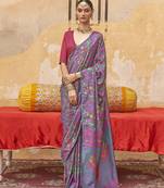 Silk blend printed grey saree