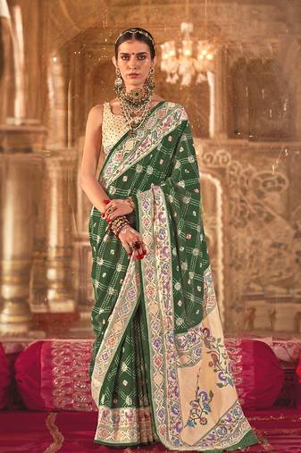 Green bandhej print silk blend saree