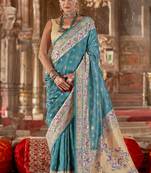 Aqua blue bandhej print silk blend saree