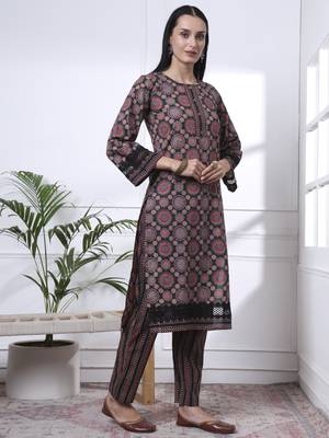 black ethnic motifs straight kurta trouser dupatta set 5